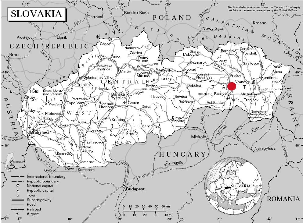 karta över östra Slovakien