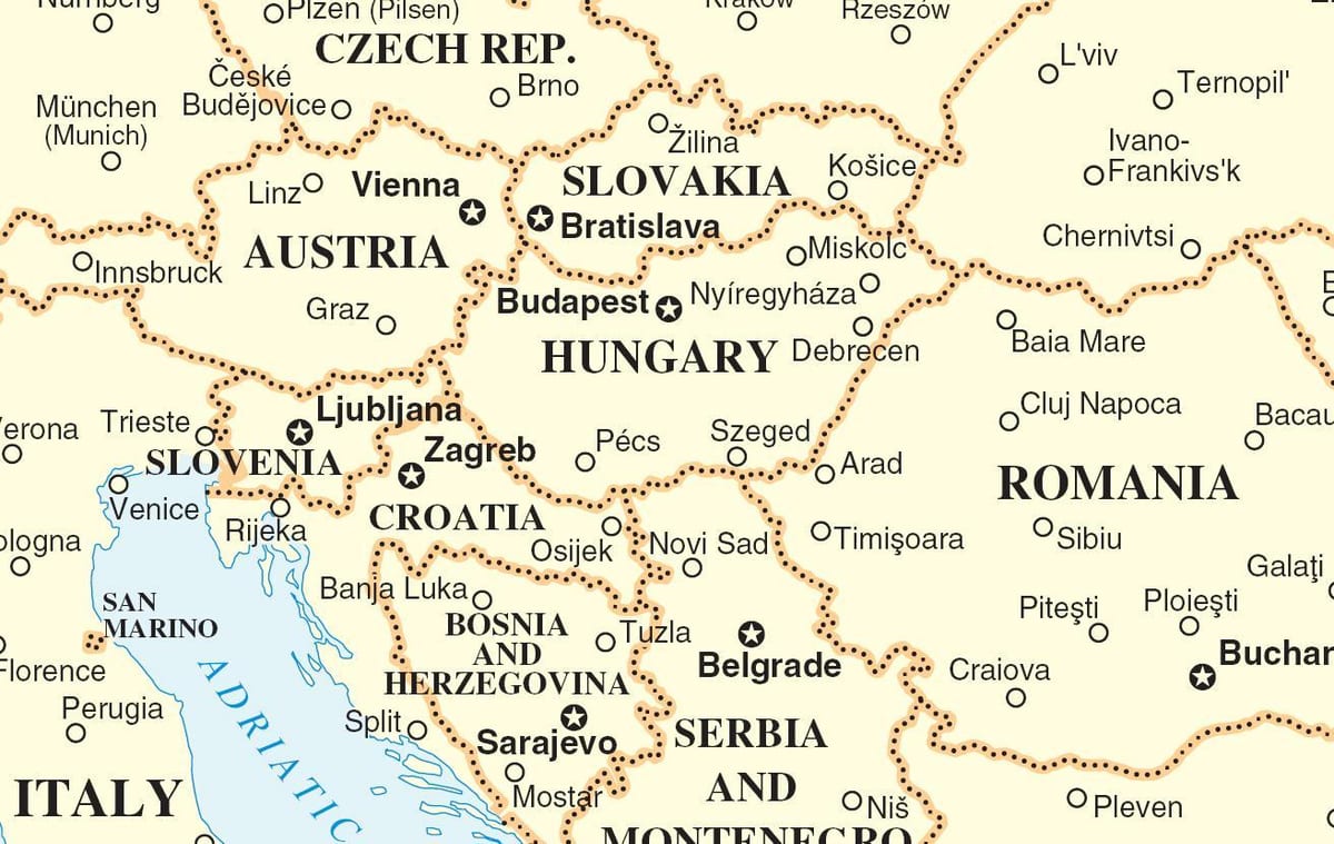 karta Slovakien omgivande länder
