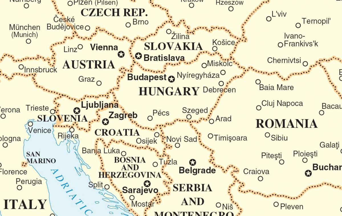 karta Slovakien omgivande länder