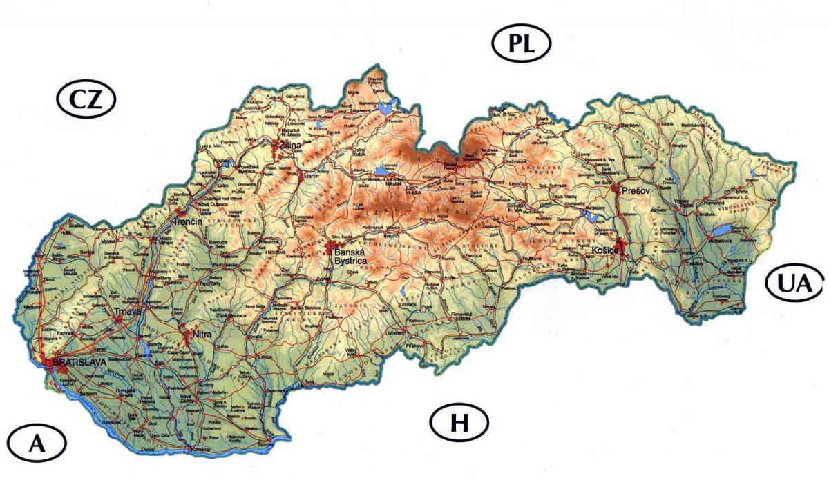 detaljerad karta över Slovakien