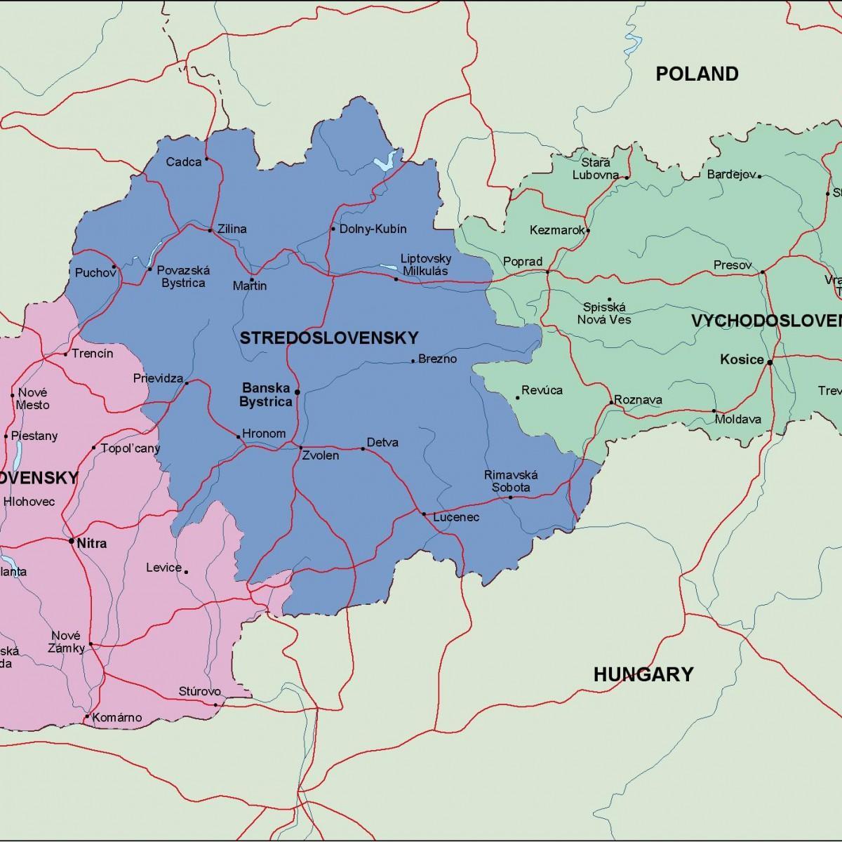 Slovakien politiska karta - Karta över Slovakien politiska (Östra
