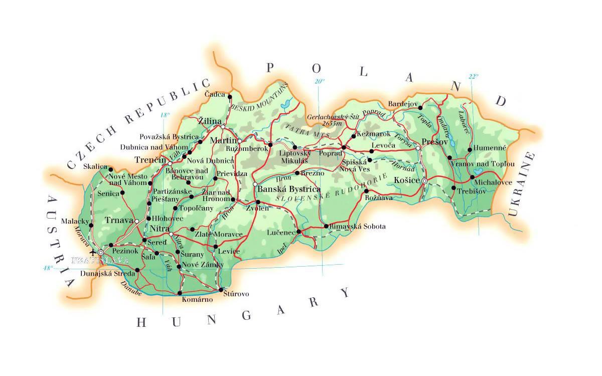 karta över Slovakien skidorter