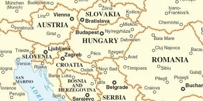 Karta Slovakien omgivande länder