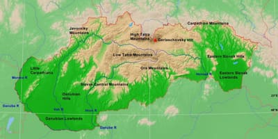 Karta över Slovakien berg